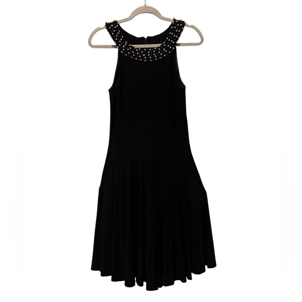 Elegant Black Women’s Dress Size 6 with Pearl Accents Formal Little Black Dress